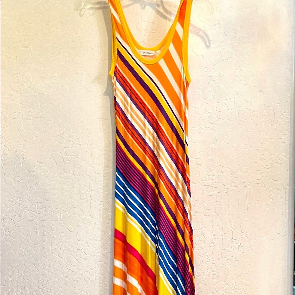 Calvin Klein Striped Maxi Tank Dress